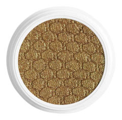 ColourPop Moonwalk Super Shock Shadow displaying a shimmery olive-gold, green-shift duochrome pan with a honeycomb texture, set in an open white jar, shown top-down on a clean white background.